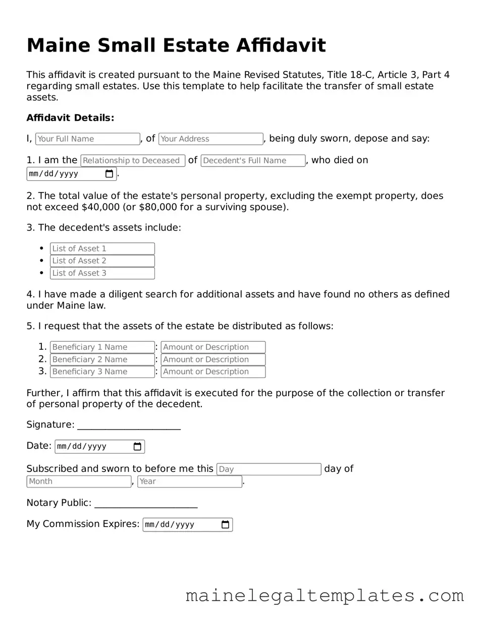 Legal Small Estate Affidavit Template for Maine