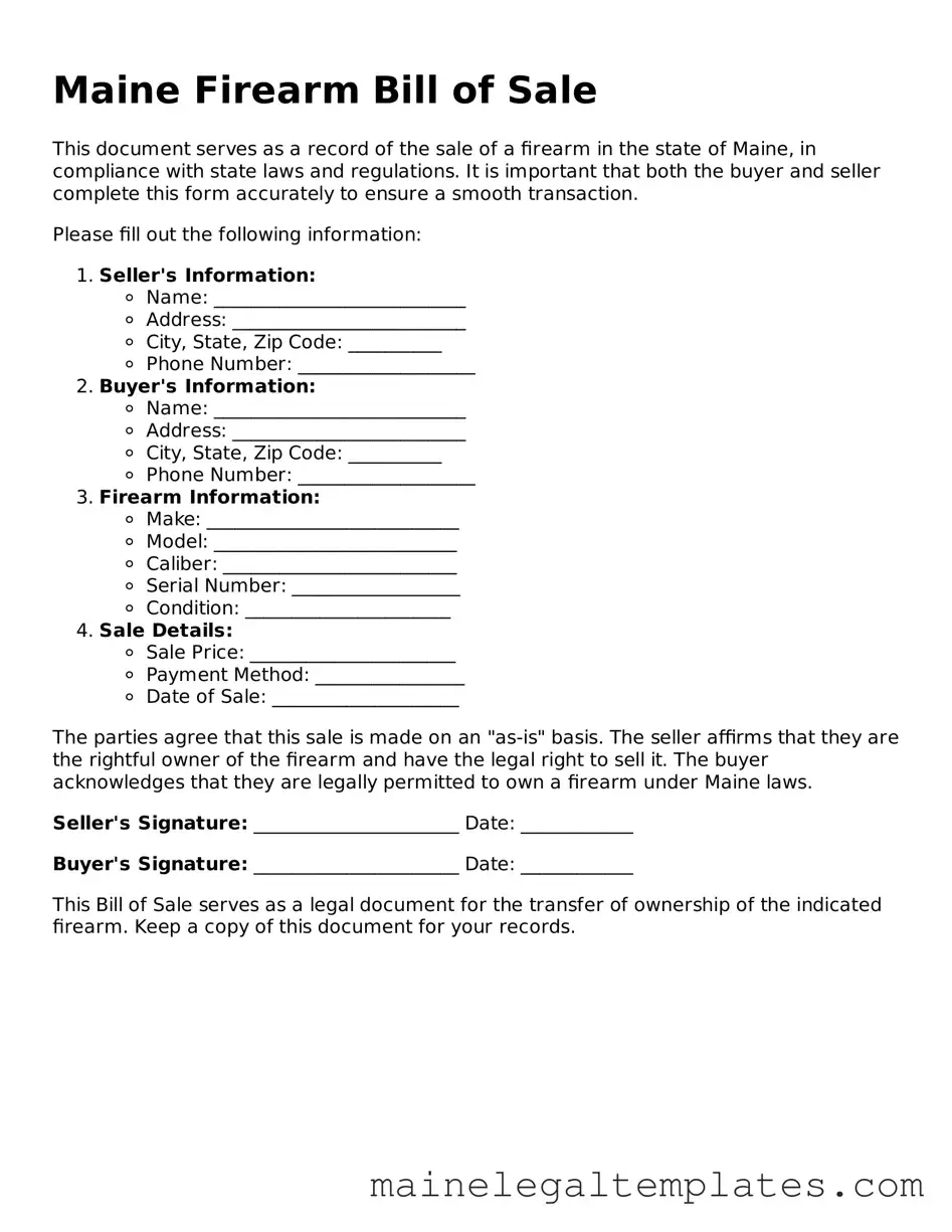 Legal  Firearm Bill of Sale Template for Maine