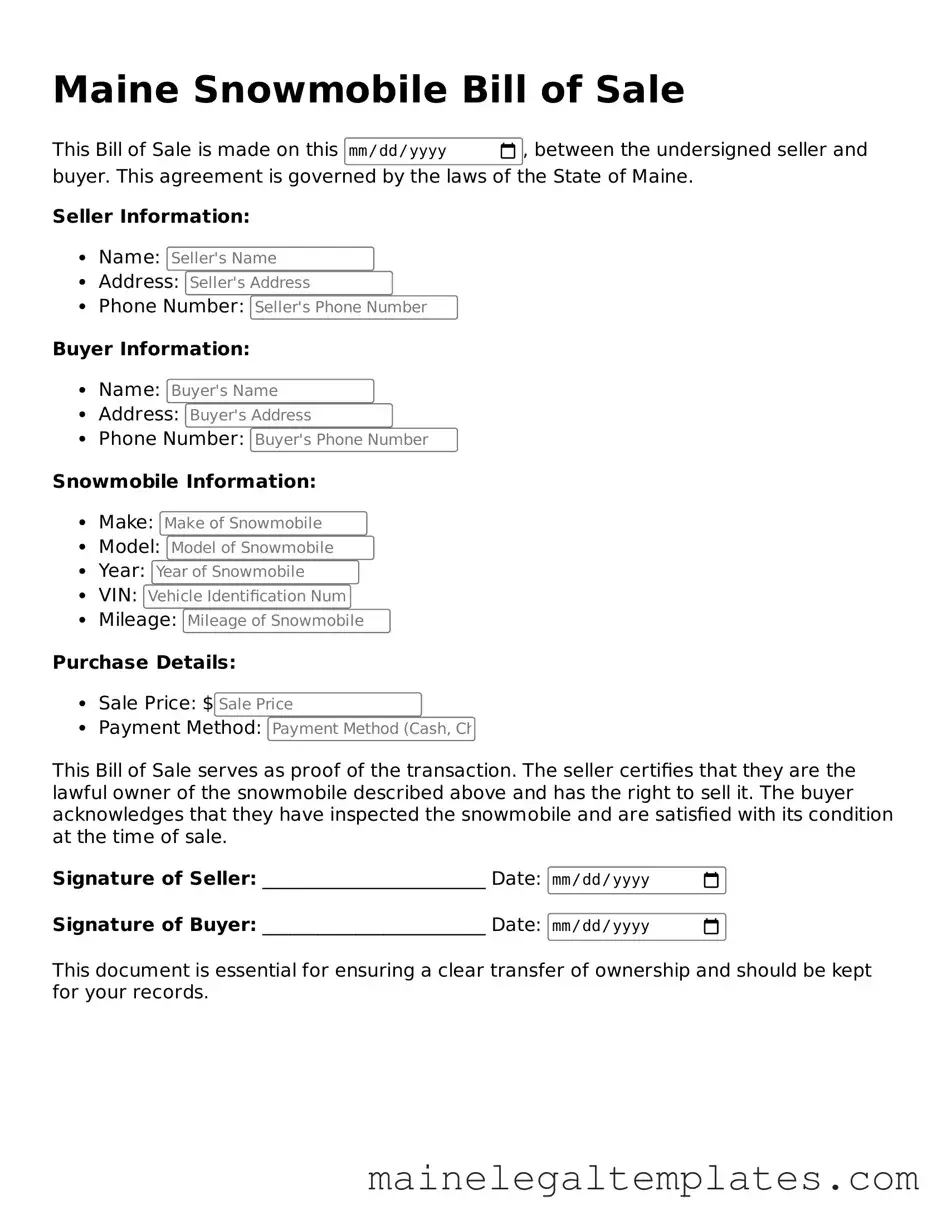 Legal Snowmobile Bill of Sale Template for Maine