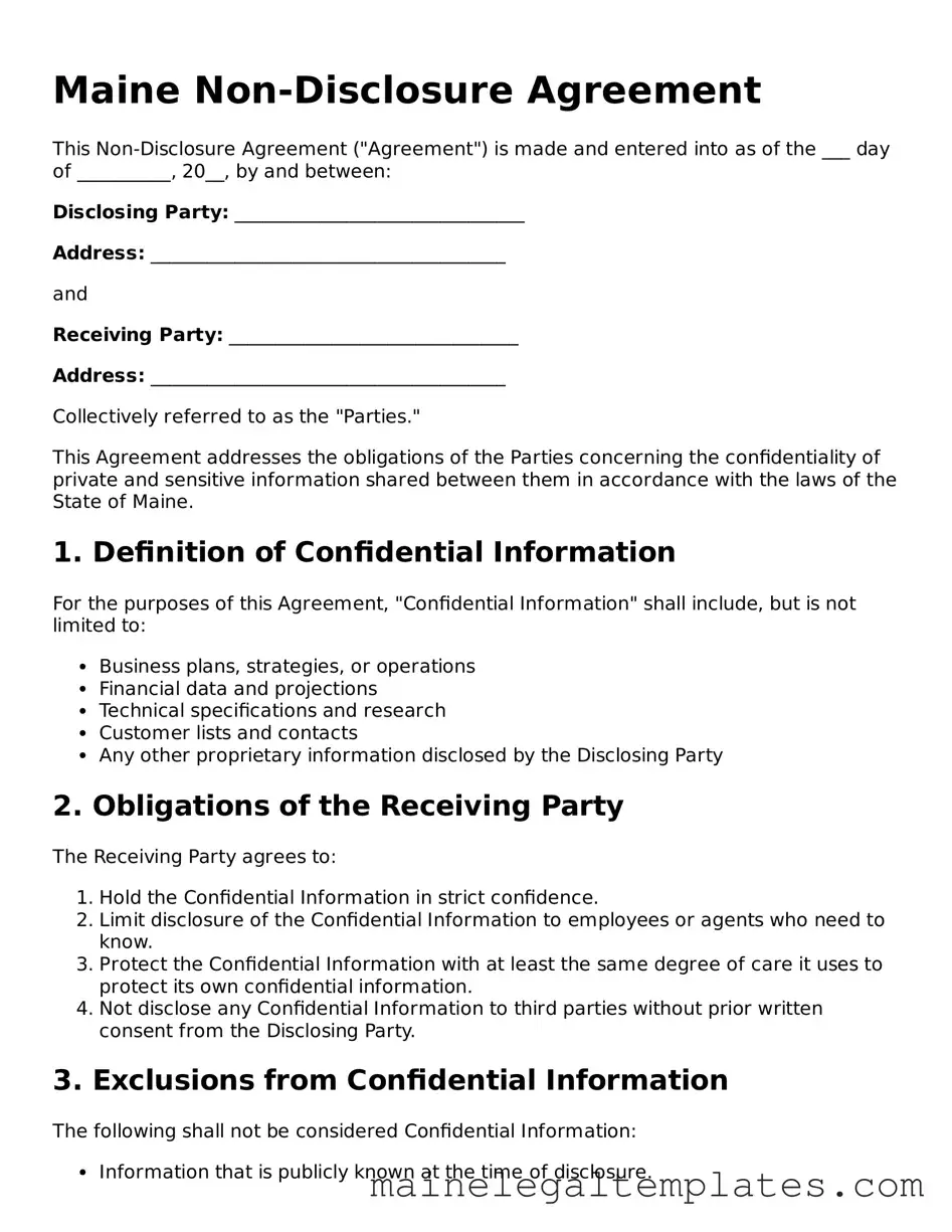 Legal  Non-disclosure Agreement Template for Maine
