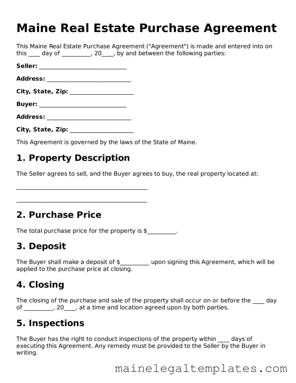 Legal  Real Estate Purchase Agreement Template for Maine