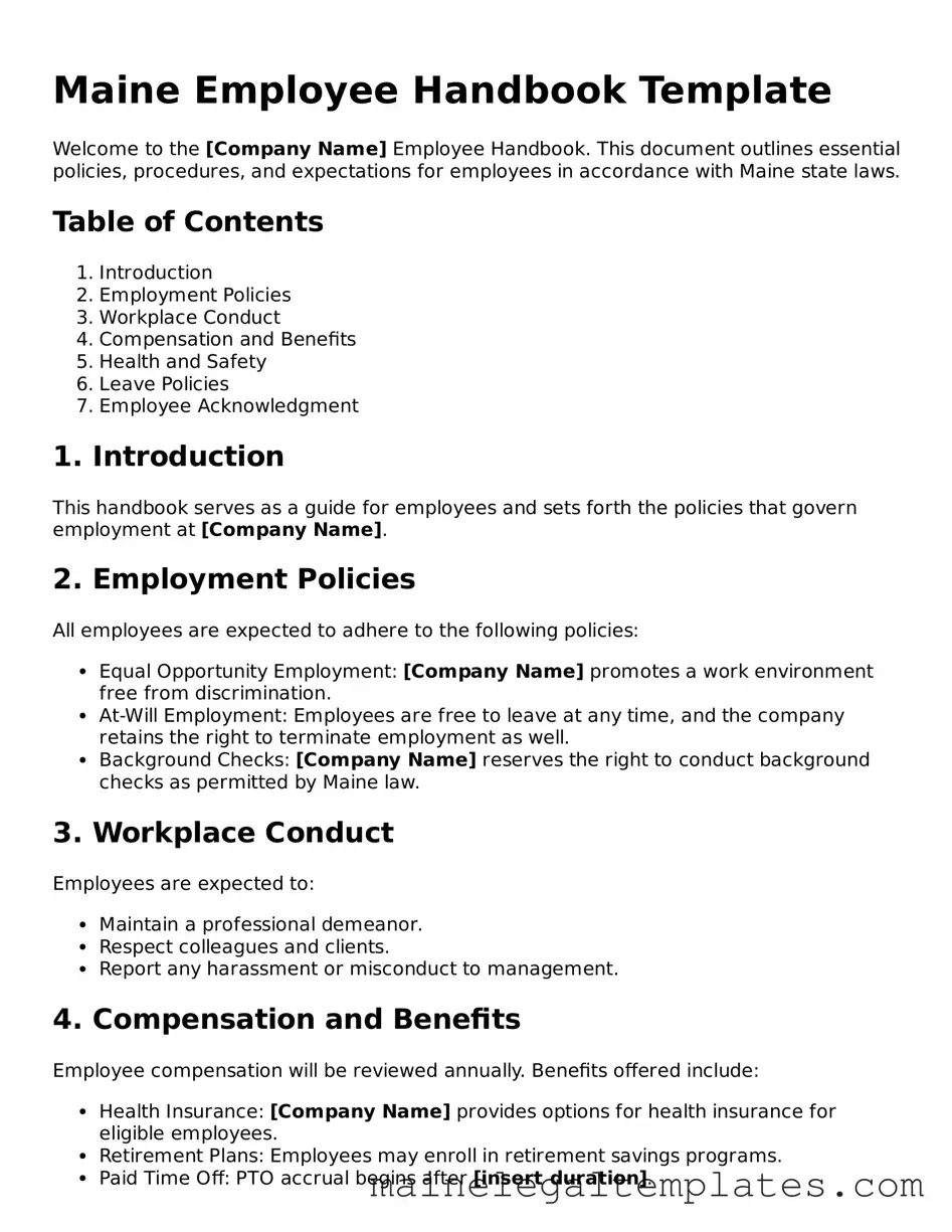 Legal  Employee Handbook Template for Maine