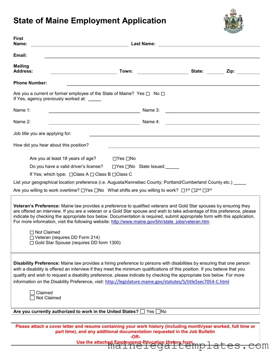 Get Maine Employment Application Form in PDF