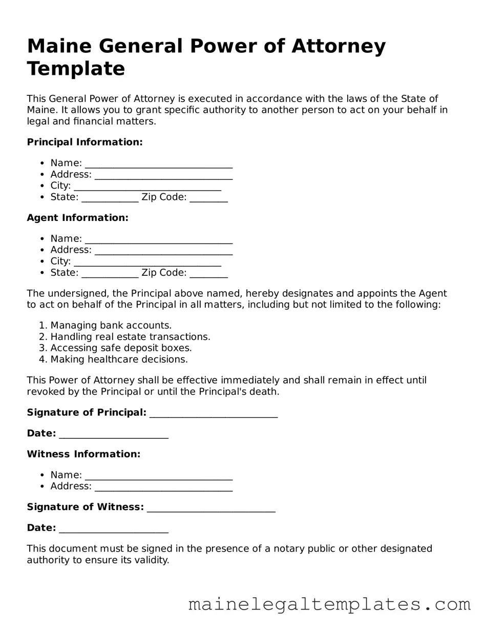 Legal  General Power of Attorney Template for Maine