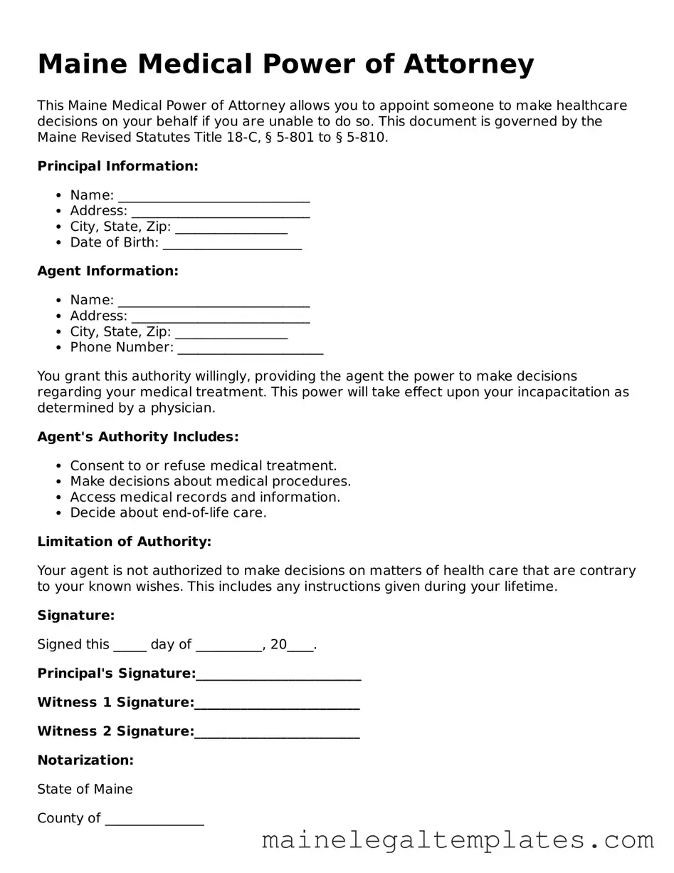 Legal  Medical Power of Attorney Template for Maine