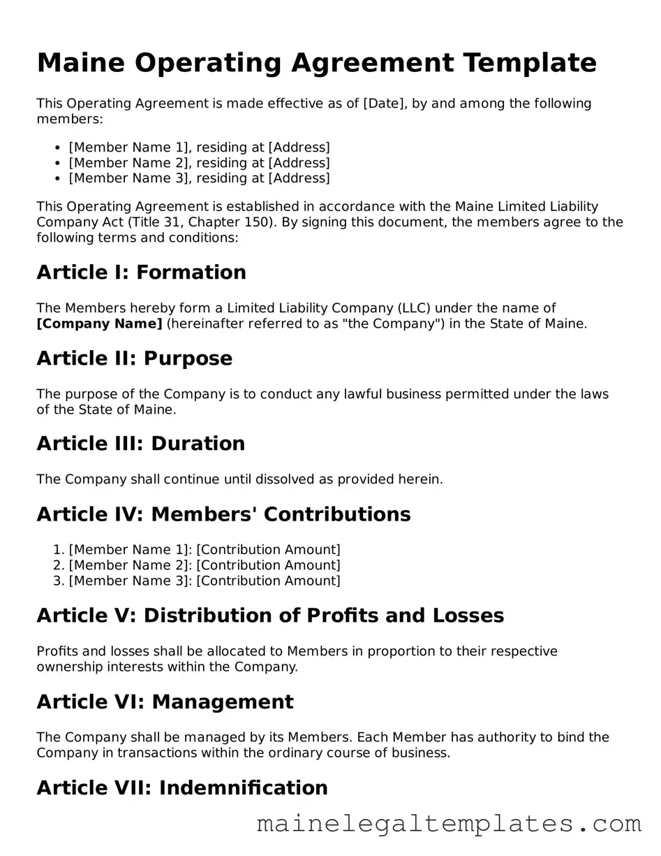 Legal  Operating Agreement Template for Maine