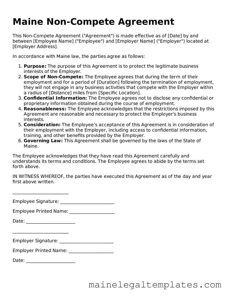 Legal  Non-compete Agreement Template for Maine