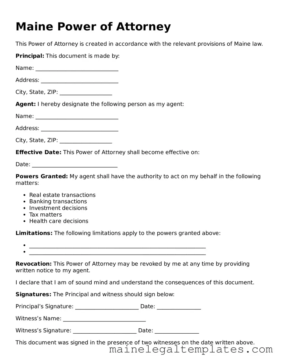 Legal  Power of Attorney Template for Maine