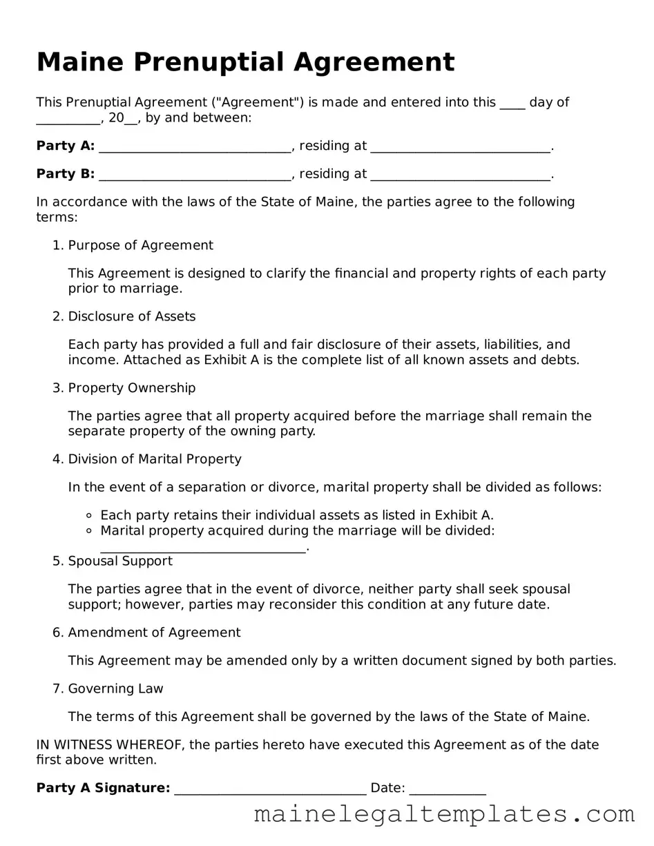 Legal  Prenuptial Agreement Template for Maine