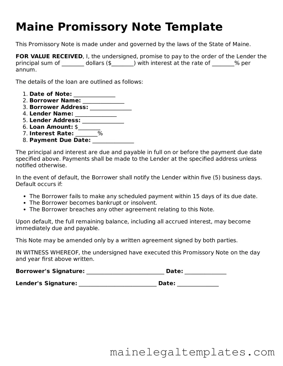 Legal  Promissory Note Template for Maine