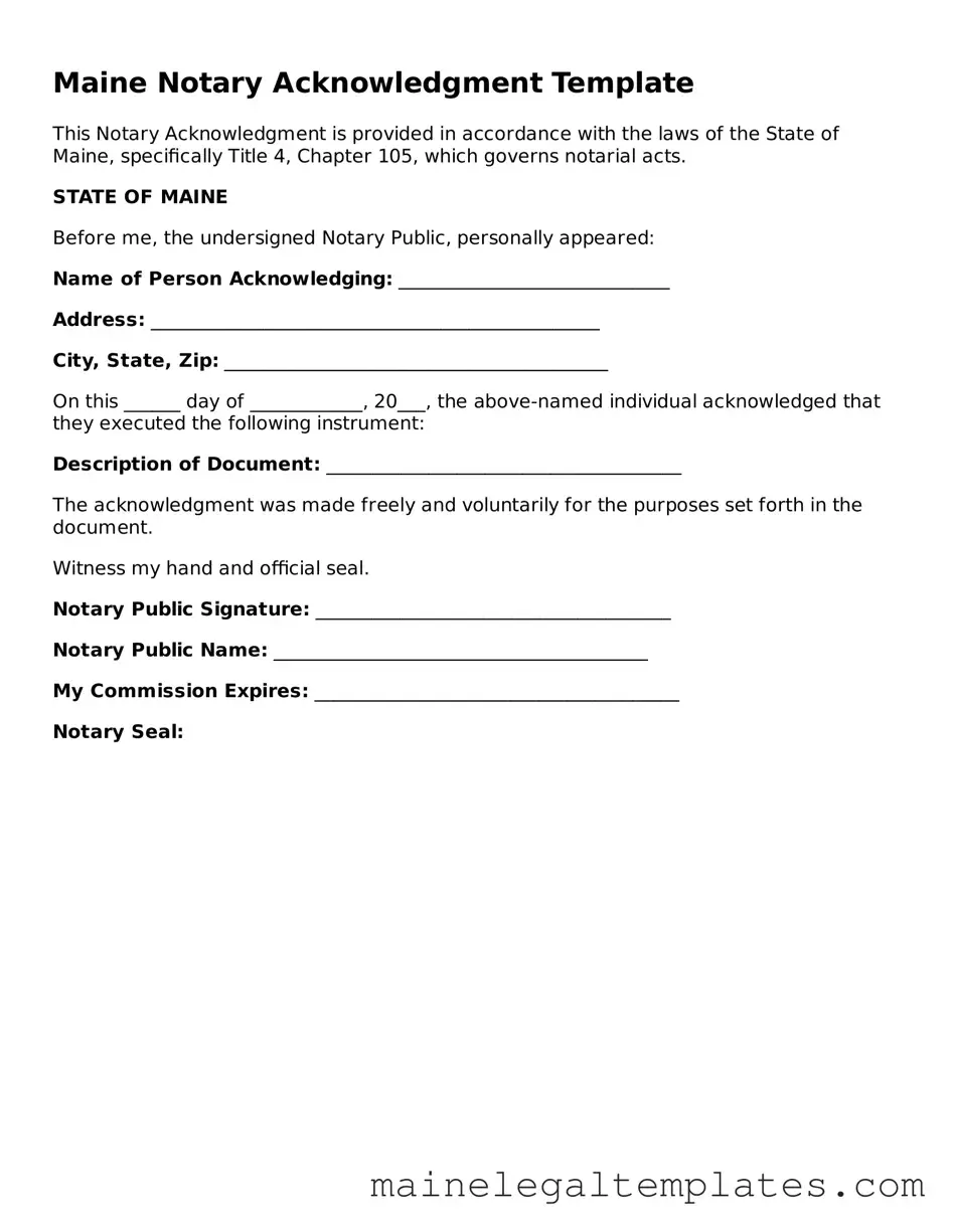 Legal  Notary Acknowledgement Template for Maine