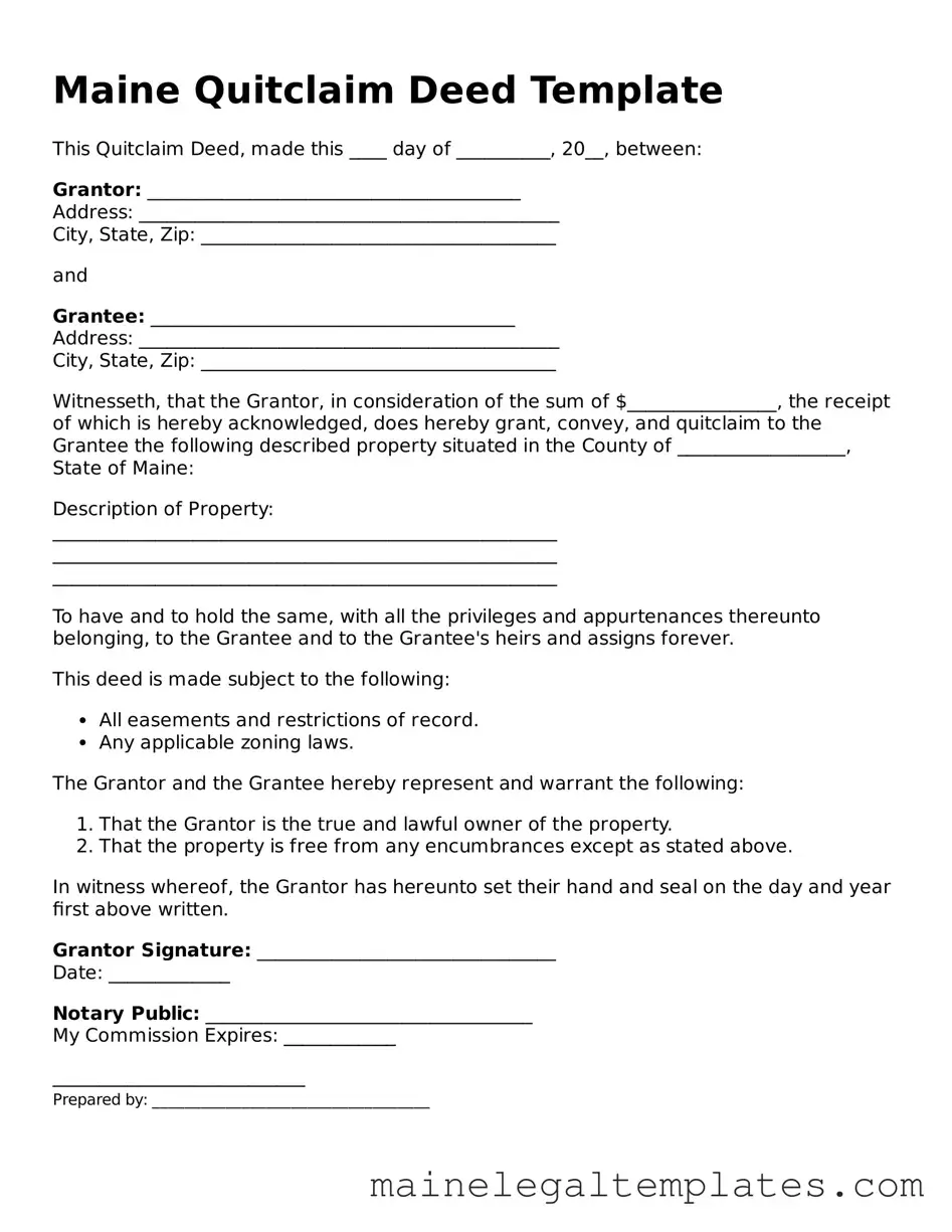 Legal  Quitclaim Deed Template for Maine
