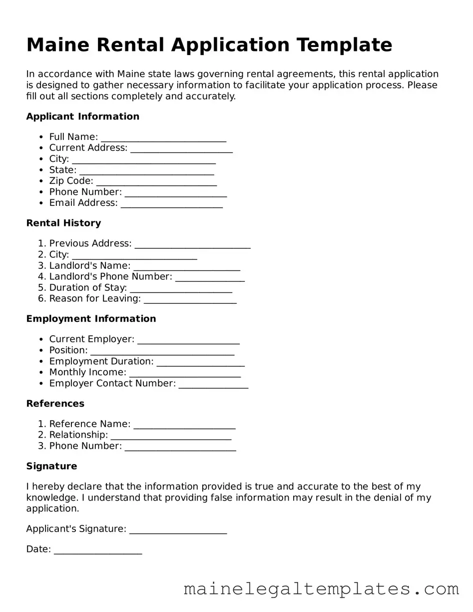 Legal Rental Application Template for Maine