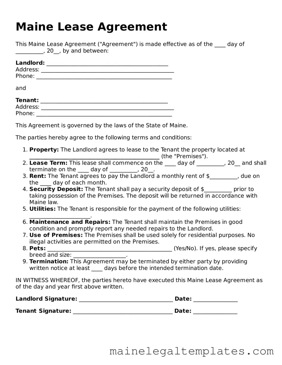 Legal  Lease Agreement Template for Maine