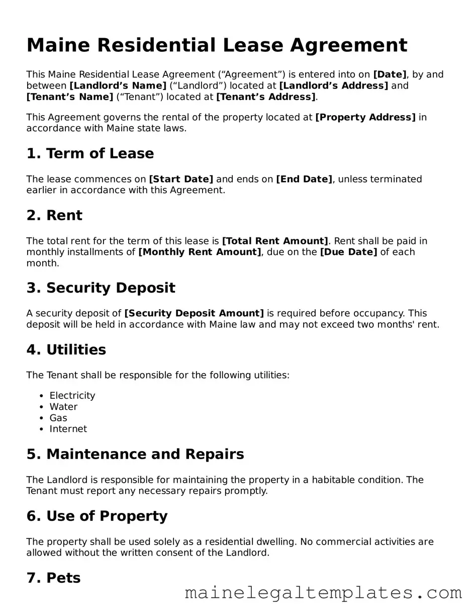 Legal  Residential Lease Agreement Template for Maine
