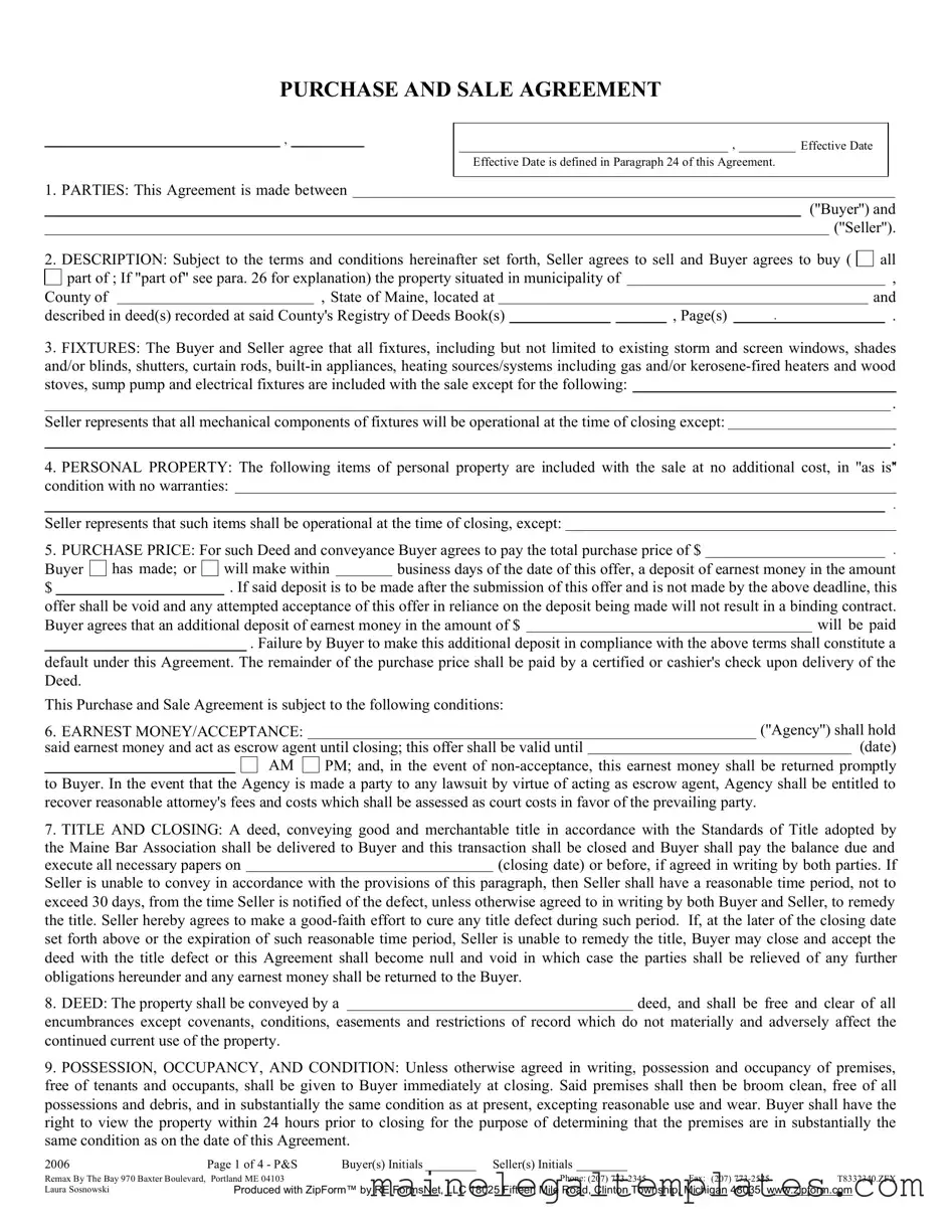 Get Maine Sale Agreement Form in PDF