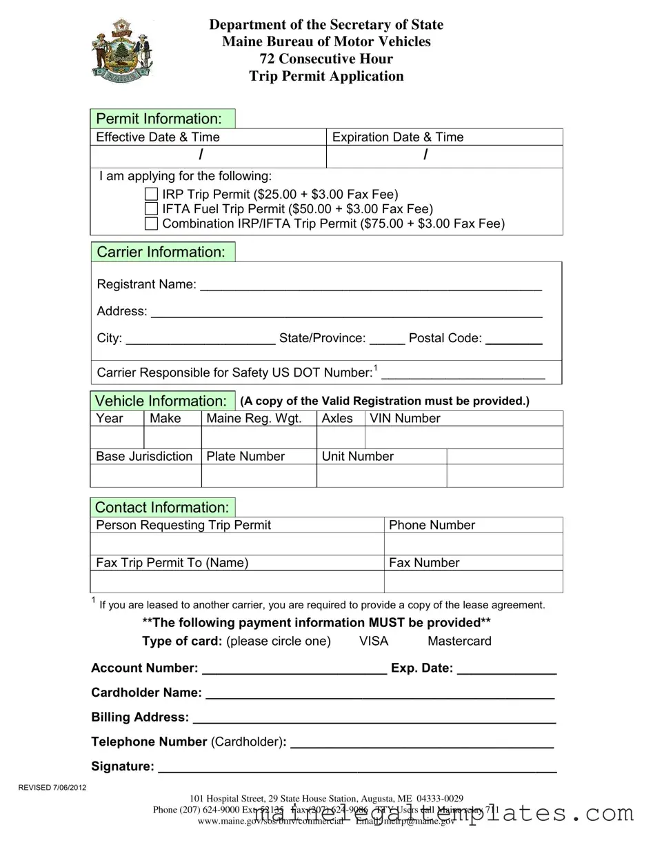 Get Maine Trip Permit Application Form in PDF