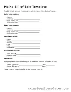 Legal  Bill of Sale Template for Maine