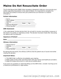 Legal  Do Not Resuscitate Order Template for Maine