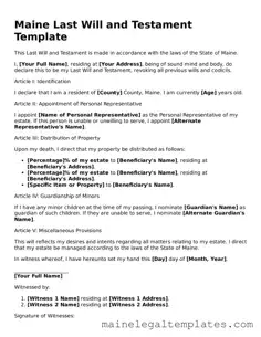 Legal  Last Will and Testament Template for Maine
