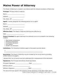 Legal  Power of Attorney Template for Maine