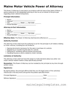 Legal  Motor Vehicle Power of Attorney Template for Maine