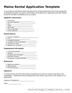 Legal  Rental Application Template for Maine